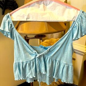 American Eagle women's large blue flow peasant top